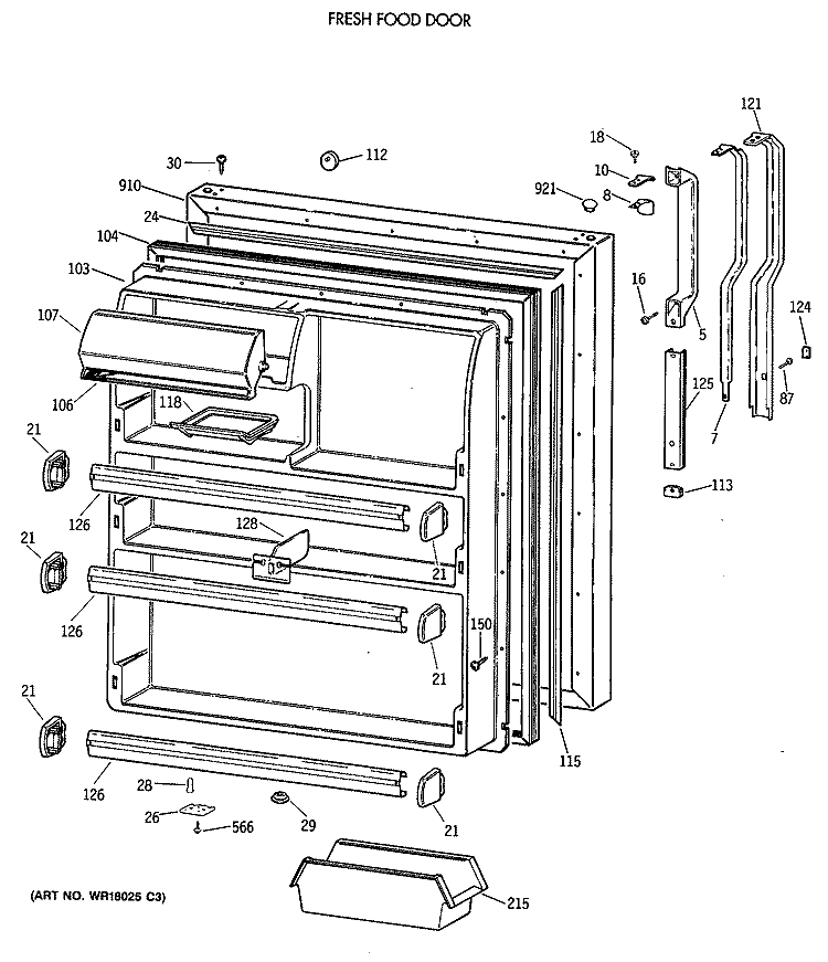 FRESH FOOD DOOR Diagram and Parts List for TBH21JATNRAD  General Electric Refrigerator