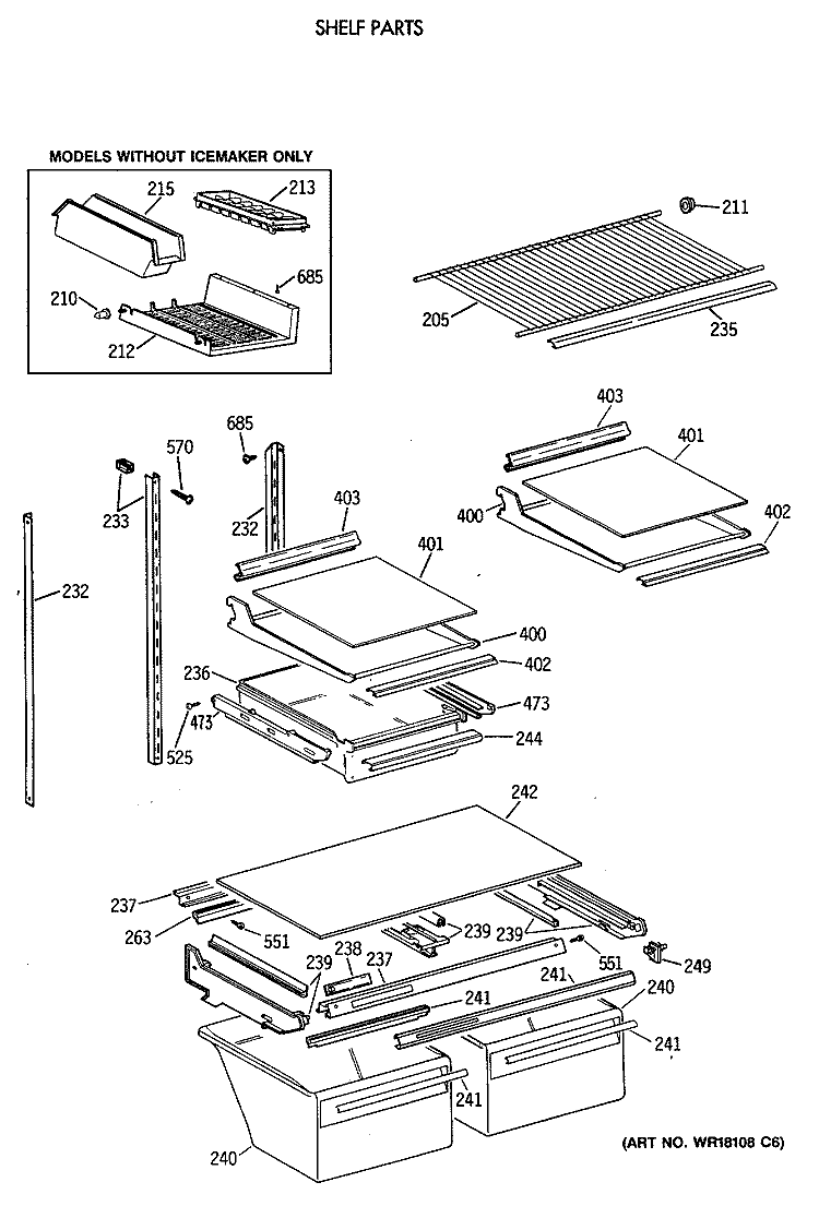 SHELF PARTS Diagram and Parts List for TBH21JATNRAD  General Electric Refrigerator