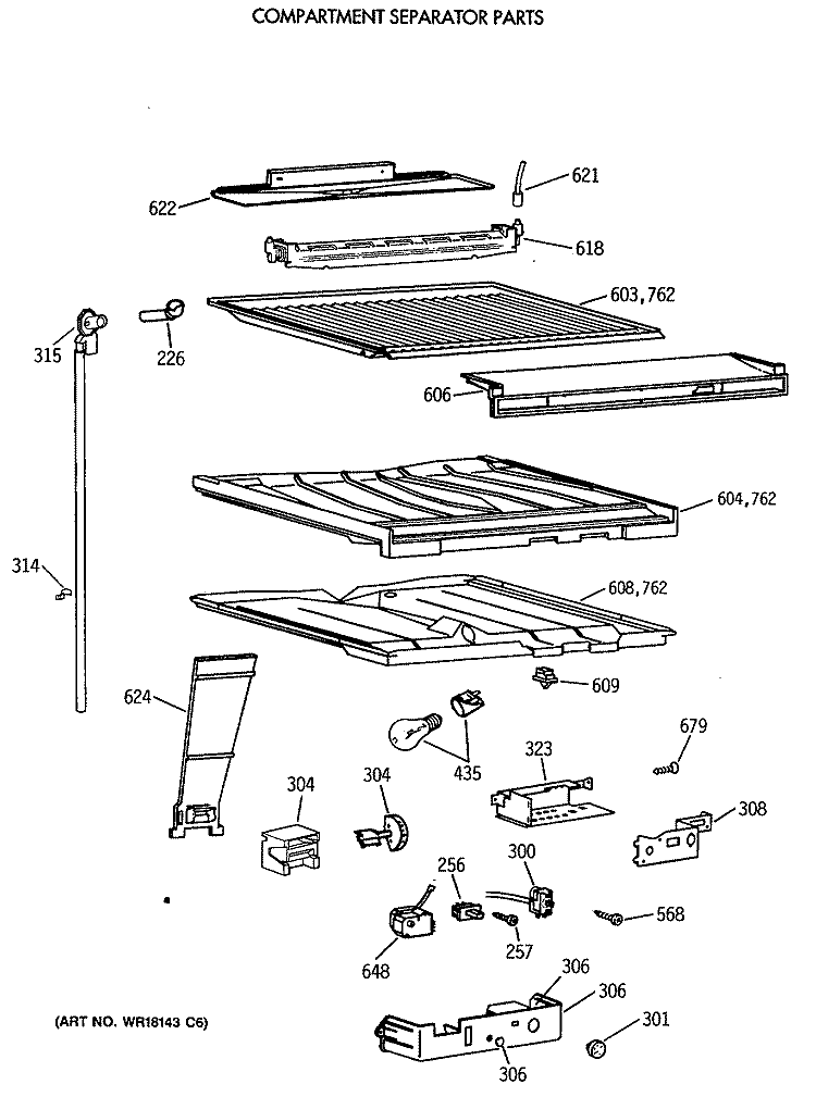 COMPARTMENT SEPARATOR PARTS Diagram and Parts List for TBH21JATNRAD  General Electric Refrigerator