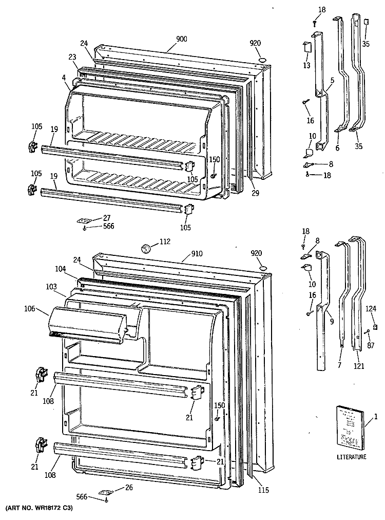 Section Diagram and Parts List for TBX16SATDLWH  General Electric Refrigerator