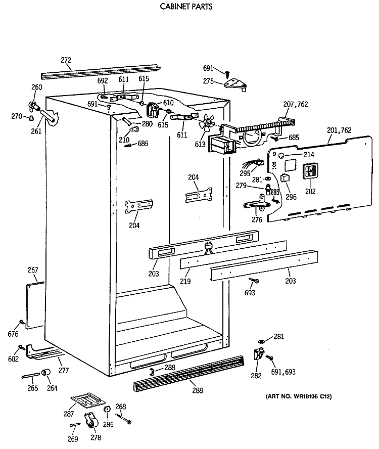 CABINET PARTS Diagram and Parts List for TBE24JATJRWH  General Electric Refrigerator