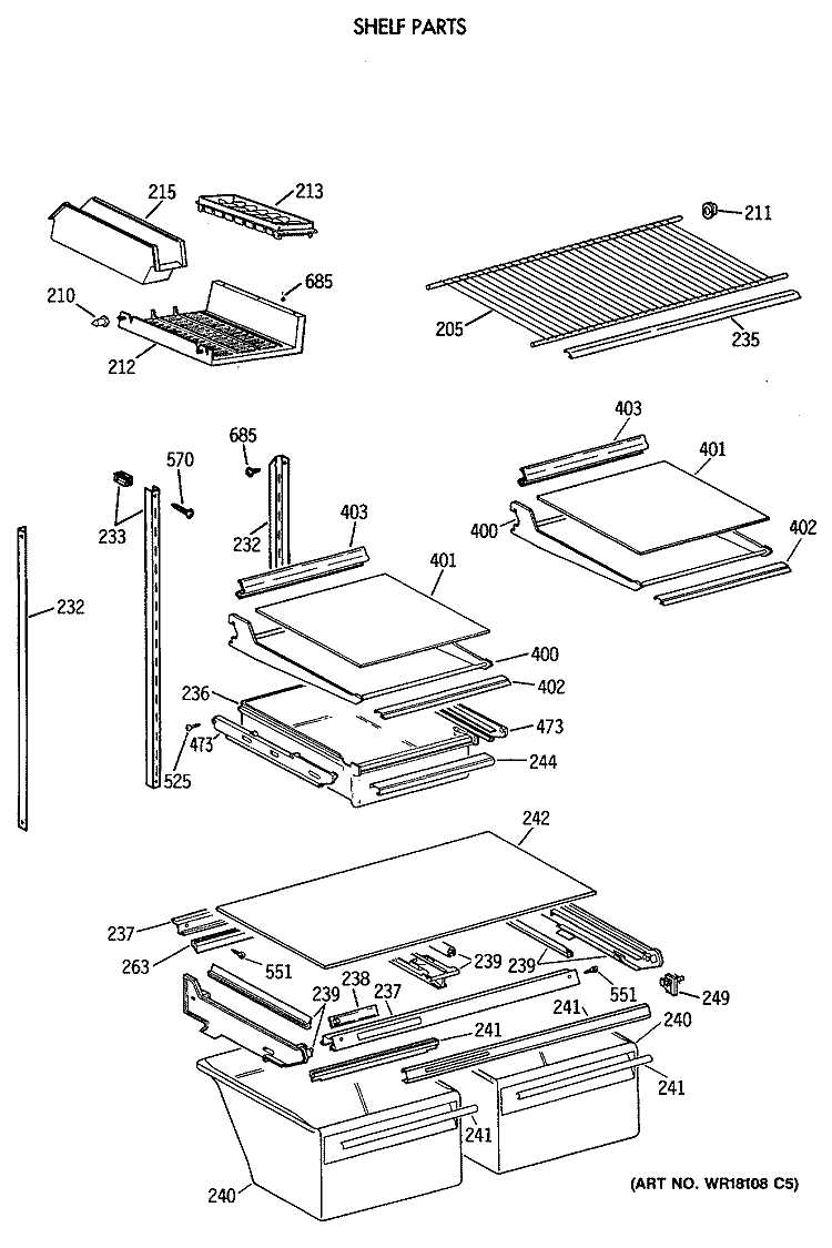 SHELF PARTS Diagram and Parts List for TBE24JATJRWH  General Electric Refrigerator