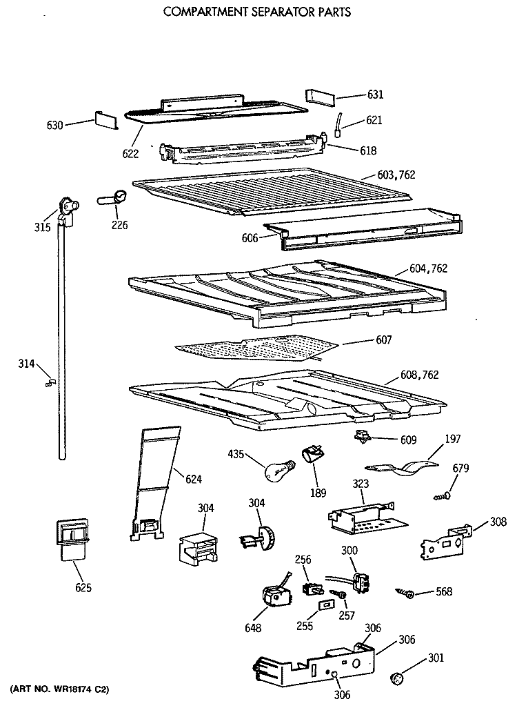 COMPARTMENT SEPARATOR PARTS Diagram and Parts List for TBE24JATJRWH  General Electric Refrigerator