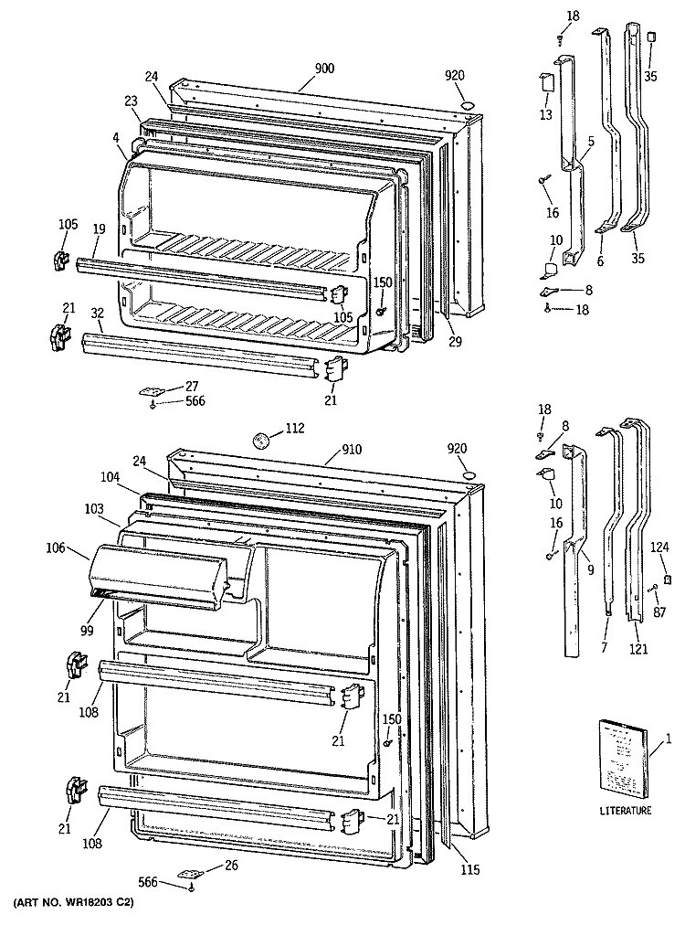 Section Diagram and Parts List for TBX18TATDRAD  General Electric Refrigerator