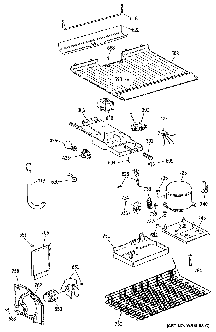 Section Diagram and Parts List for TBX18TATDRAD  General Electric Refrigerator