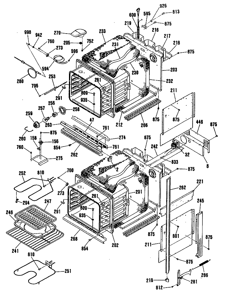 Section Diagram and Parts List for JKP45WT2WW  General Electric Wall Oven