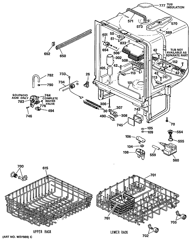 Section Diagram and Parts List for GSD1150T64  General Electric Dishwasher