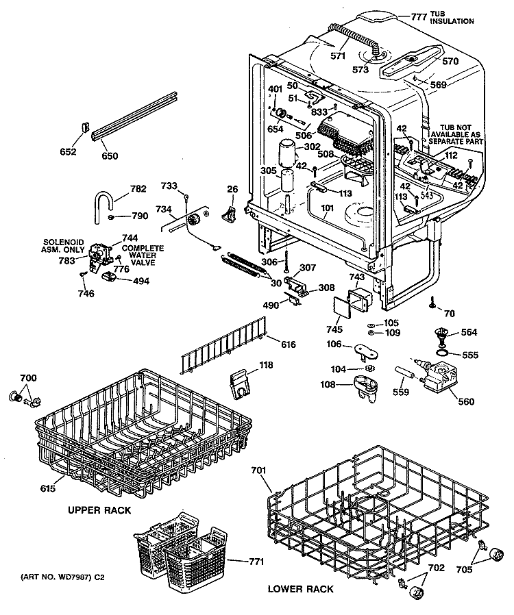 Section Diagram and Parts List for GSD1205T64BA  General Electric Dishwasher