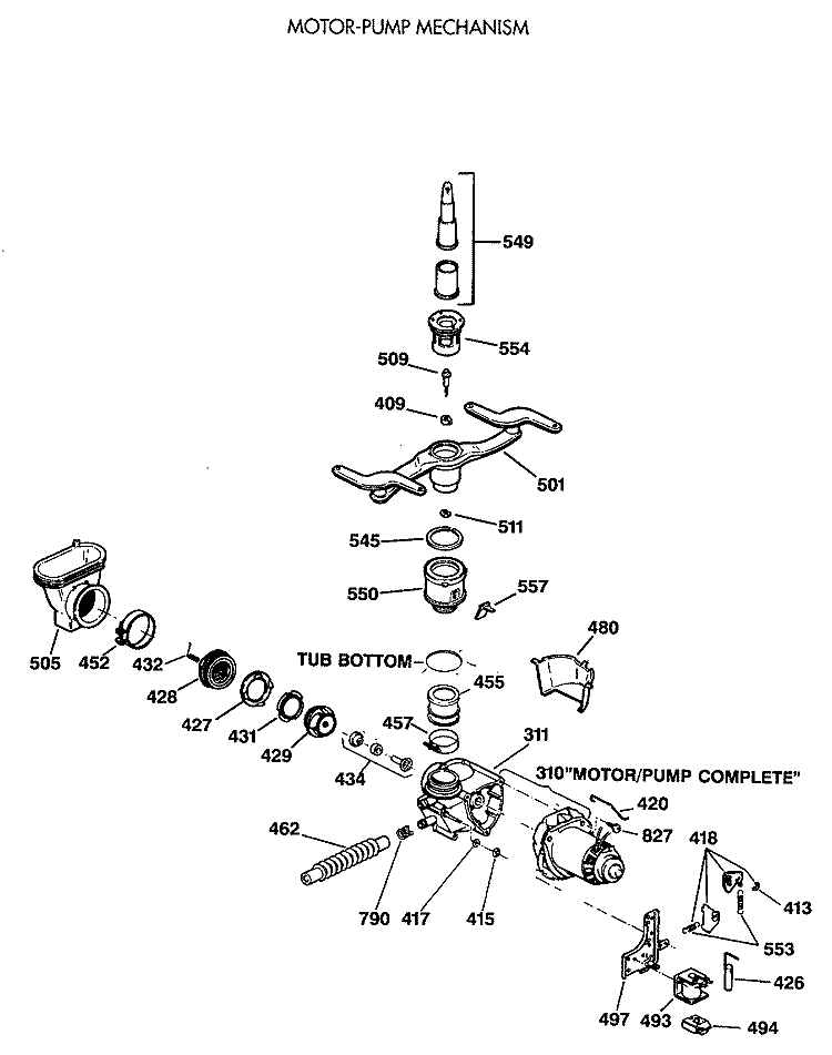 MOTOR - PUMP MECHANISM Diagram and Parts List for GSD1205T64BA  General Electric Dishwasher