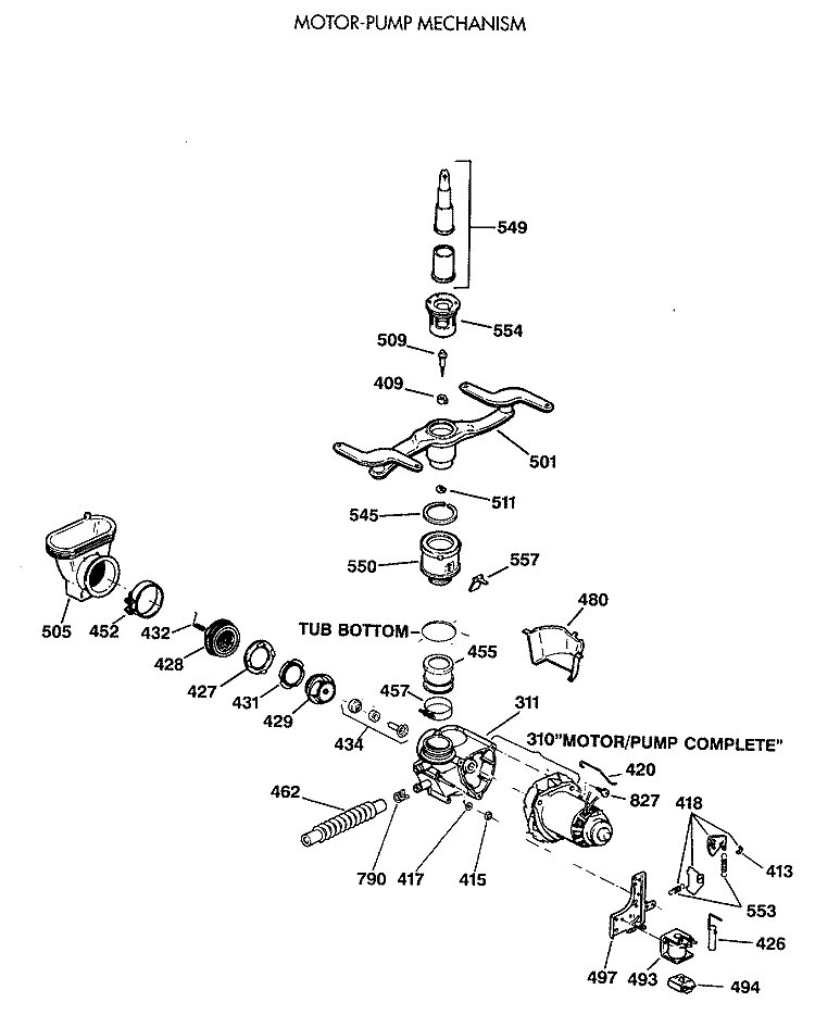 MOTOR - PUMP MECHANISM Diagram and Parts List for GSD1920T64BB  General Electric Dishwasher