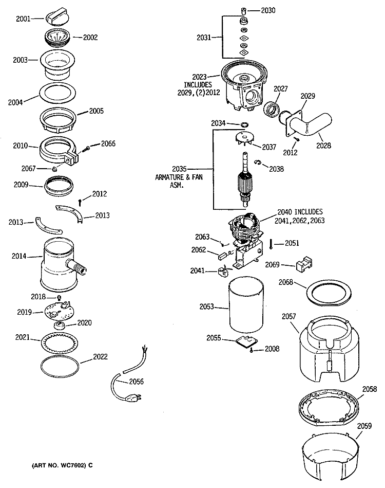 Section Diagram and Parts List for GFC295V-01  General Electric Food Waste Disposer