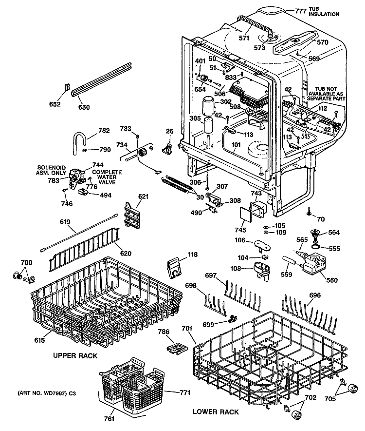 Section Diagram and Parts List for GSD2920T64BB  General Electric Dishwasher