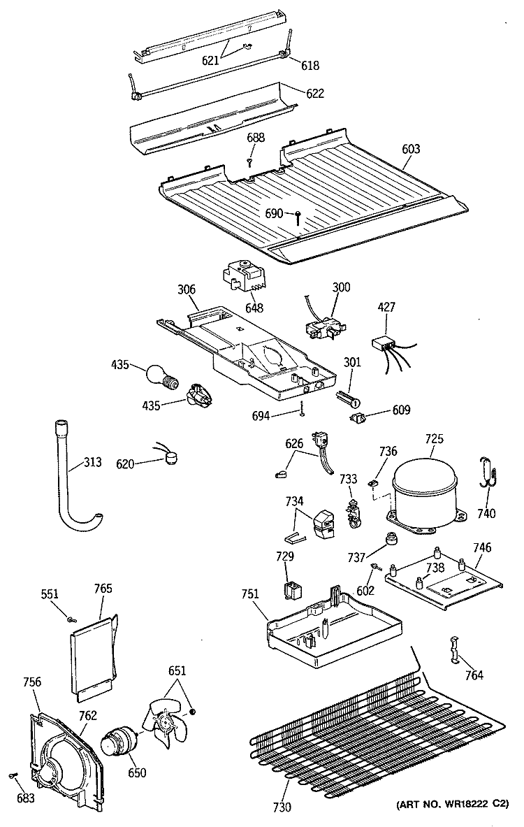Section Diagram and Parts List for TBH14DATJRWH  General Electric Refrigerator