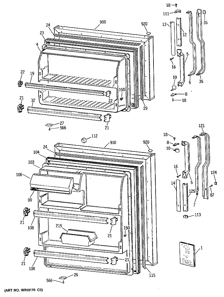 Section Diagram and Parts List for TBH14DATFRAD  General Electric Refrigerator