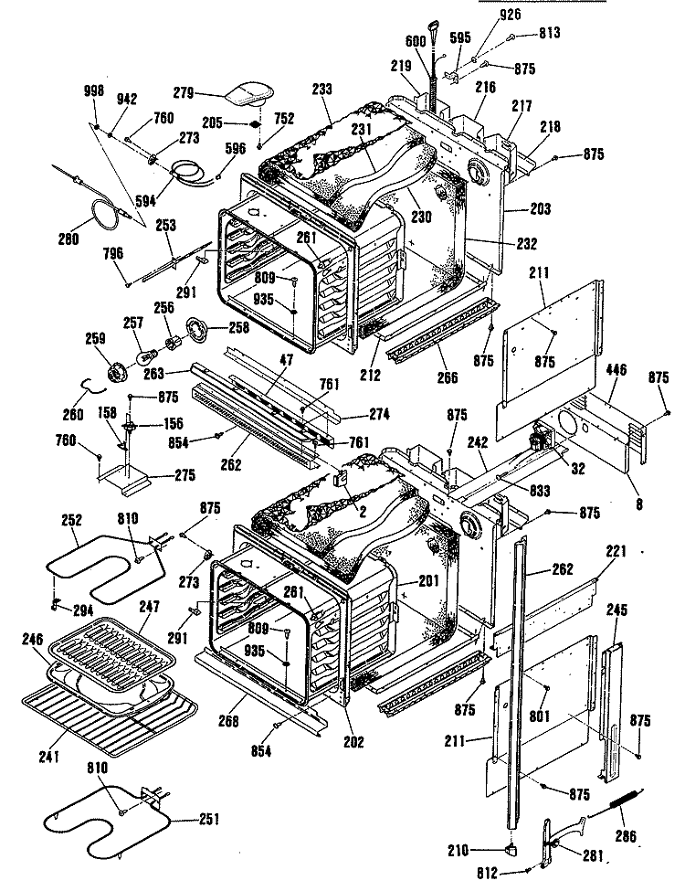 Section Diagram and Parts List for JKP45WV1WW  General Electric Wall Oven
