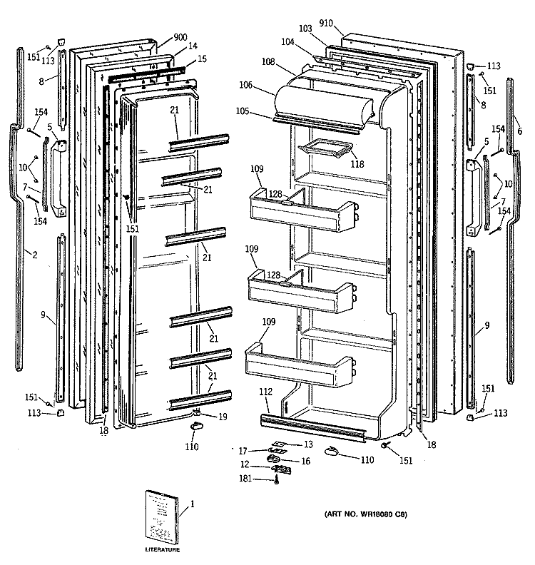 Section Diagram and Parts List for TFX20JAXAWW  General Electric Refrigerator