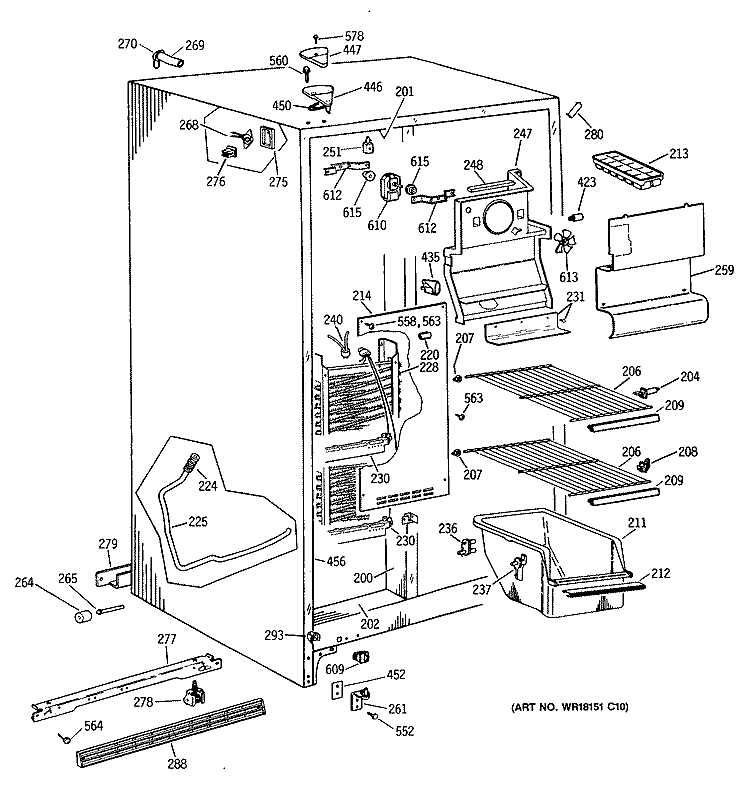 FREEZER SECTION Diagram and Parts List for TFX20JAXAWW  General Electric Refrigerator