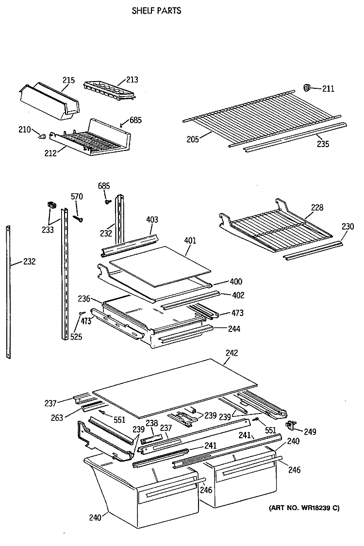 SHELF PARTS Diagram and Parts List for TBX21DAXBRWW  General Electric Refrigerator