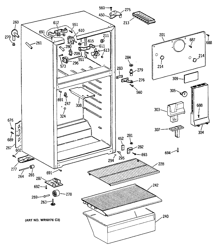 Section Diagram and Parts List for TBX14AYXKRWH  General Electric Refrigerator