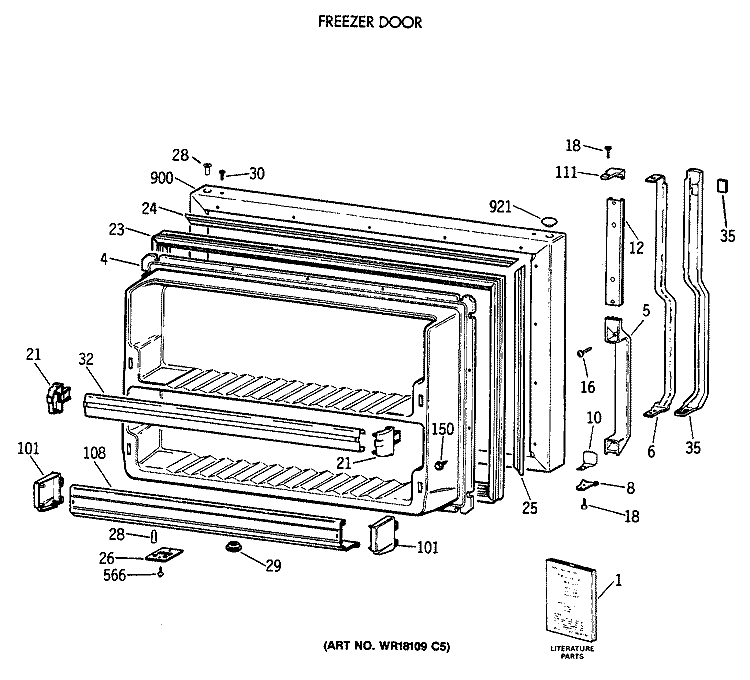 FREEZER DOOR Diagram and Parts List for TBX19DAXCRWW  General Electric Refrigerator