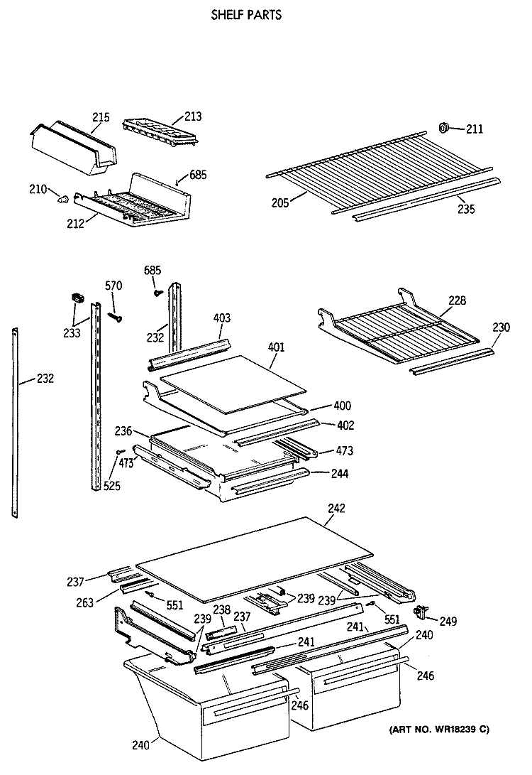 SHELF PARTS Diagram and Parts List for TBX19DAXCRWW  General Electric Refrigerator