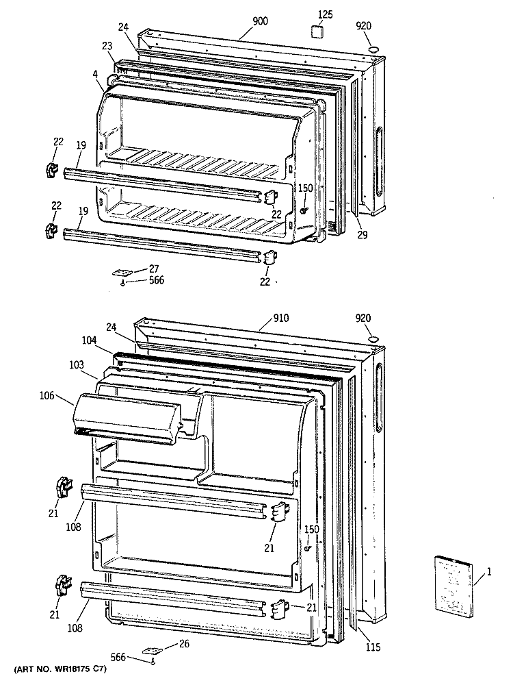 Section Diagram and Parts List for TBX16SYYBRWH  General Electric Refrigerator