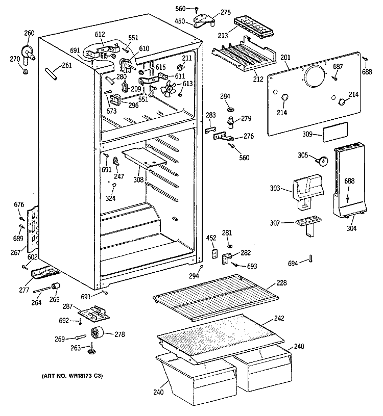 Section Diagram and Parts List for TBX16SYYBRWH  General Electric Refrigerator