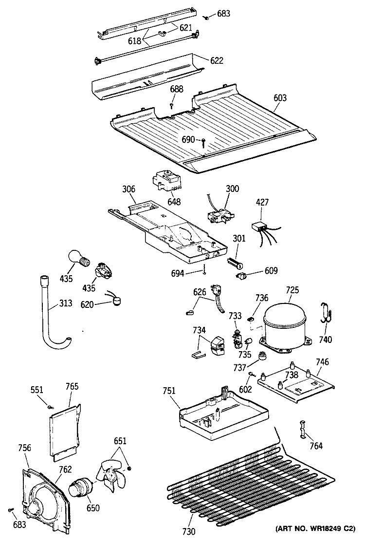 Section Diagram and Parts List for TBX16SYYBRWH  General Electric Refrigerator