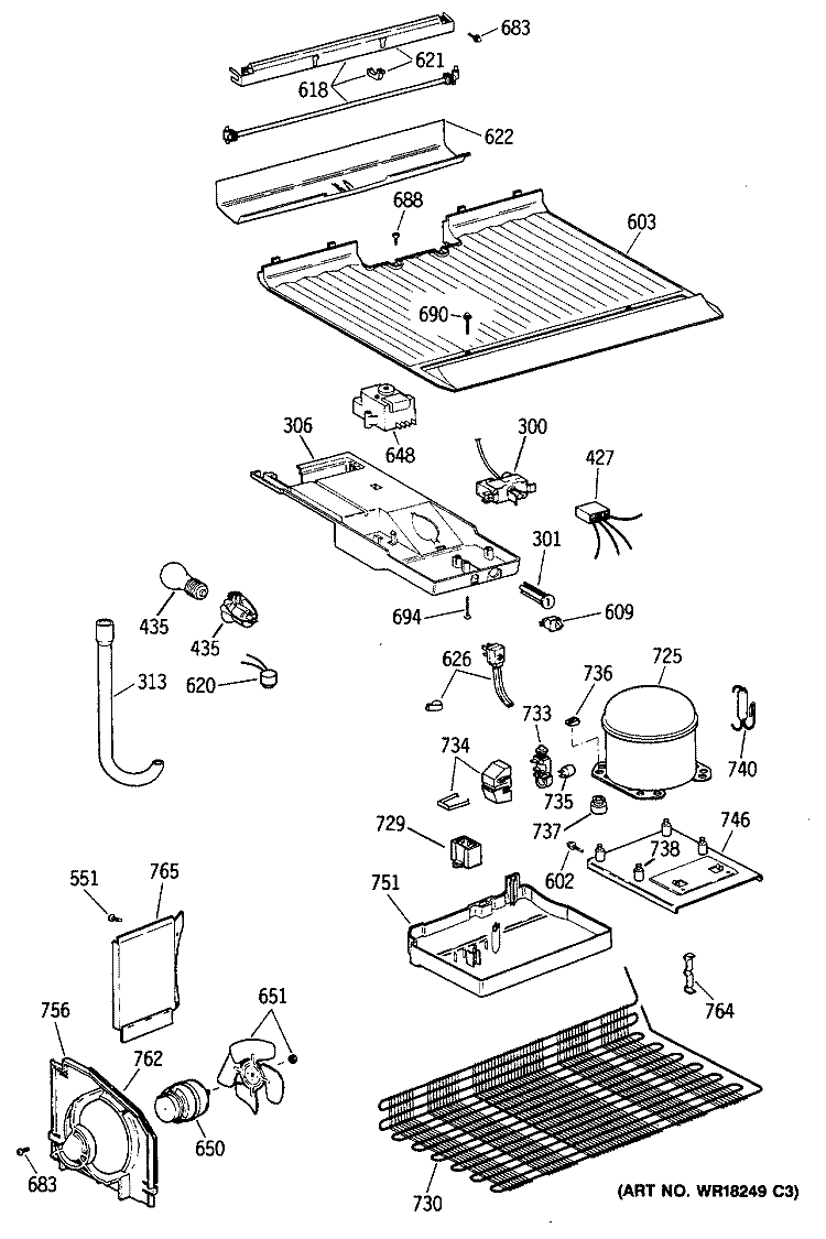 Section Diagram and Parts List for TBE14SATJRWH  General Electric Refrigerator