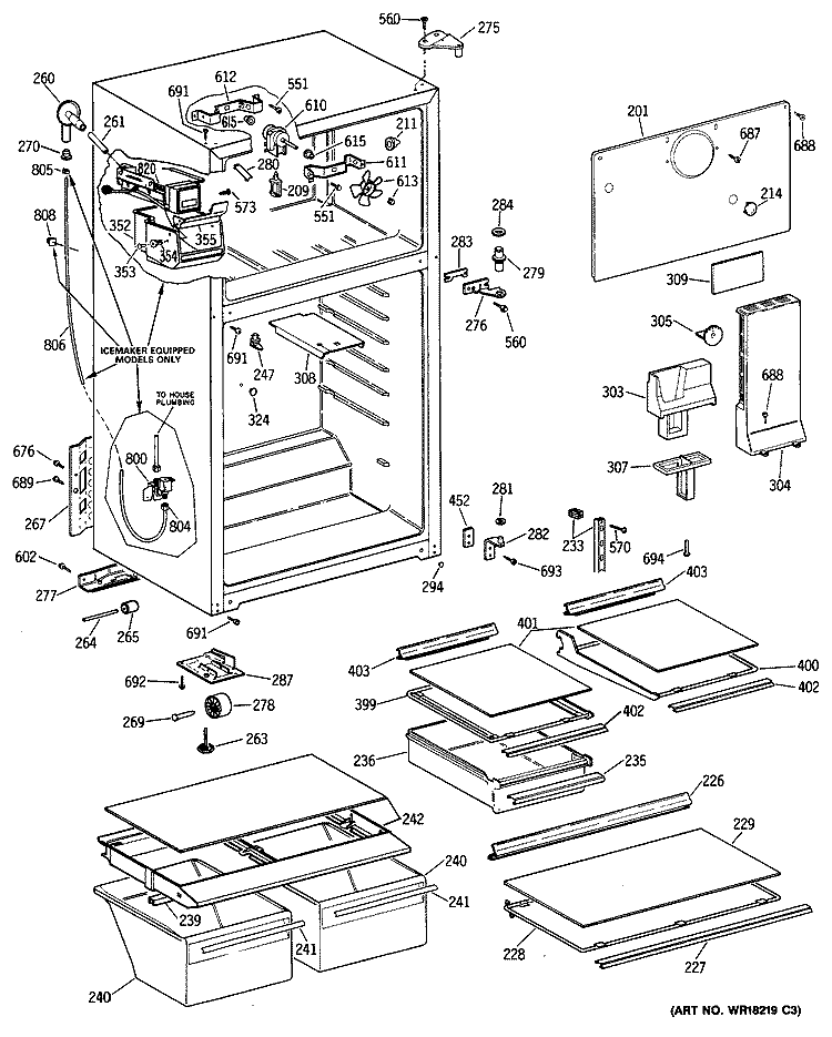 Section Diagram and Parts List for TBX18NITGRAD  General Electric Refrigerator