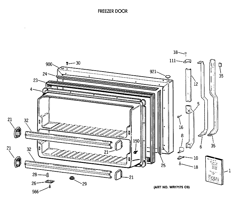 FREEZER DOOR Diagram and Parts List for TBH18DAXBRWW  General Electric Refrigerator
