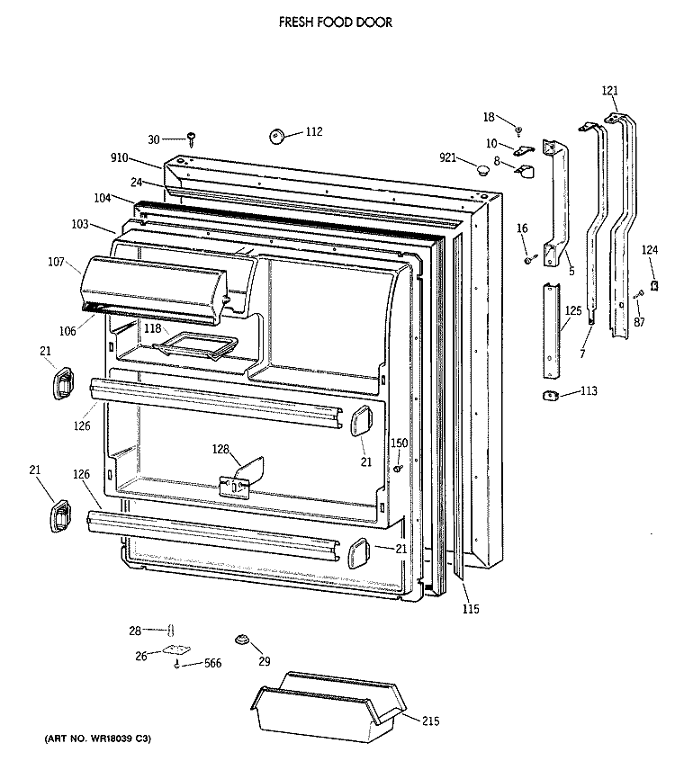FRESH FOOD DOOR Diagram and Parts List for TBH18DAXBRWW  General Electric Refrigerator