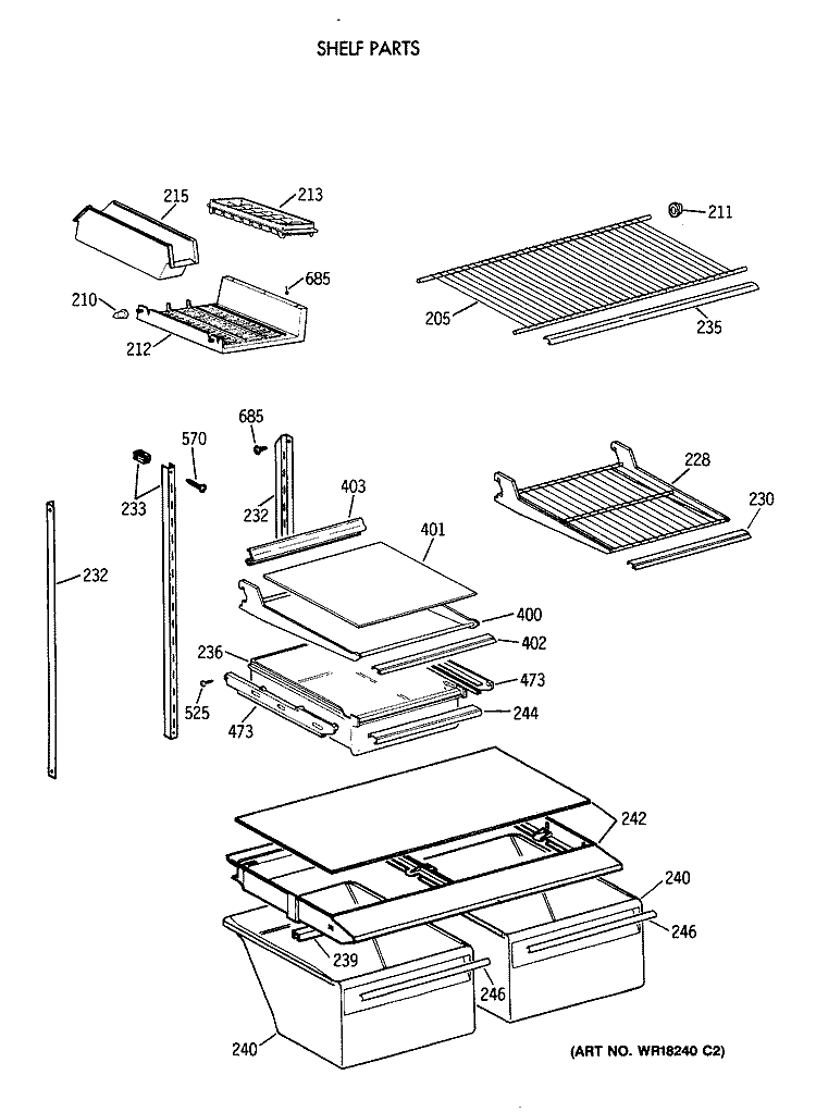 SHELF PARTS Diagram and Parts List for TBH18DAXBRWW  General Electric Refrigerator