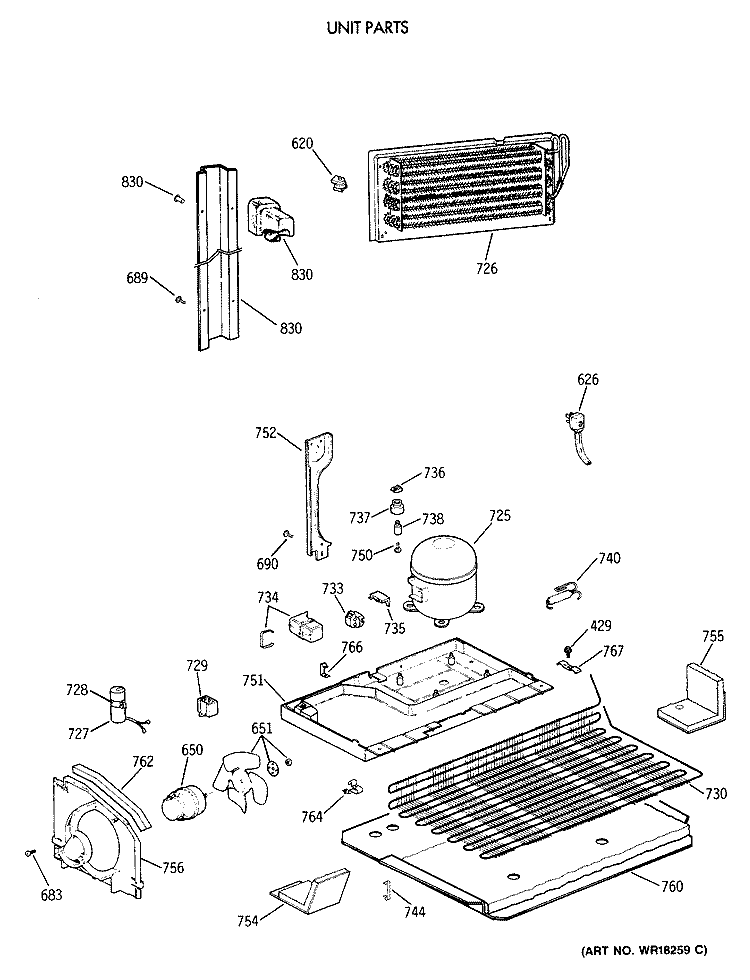 UNIT PARTS Diagram and Parts List for TBH18DAXBRWW  General Electric Refrigerator