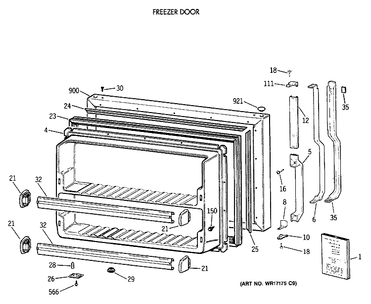 FREEZER DOOR Diagram and Parts List for TBH18JAXBRWW  General Electric Refrigerator