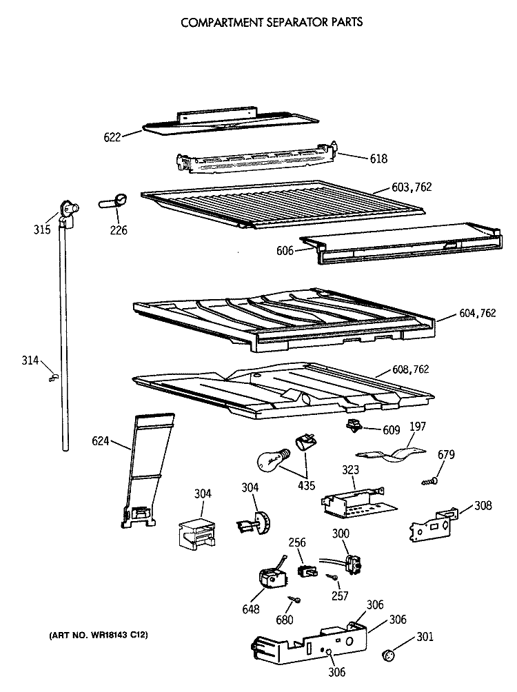 COMPARTMENT SEPARATOR PARTS Diagram and Parts List for TBH18JAXBRWW  General Electric Refrigerator
