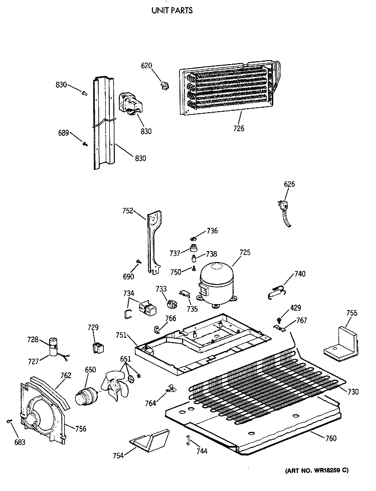 UNIT PARTS Diagram and Parts List for TBH18JAXBRWW  General Electric Refrigerator
