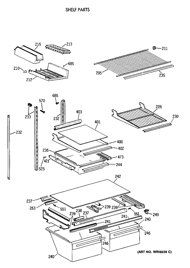 SHELF PARTS Diagram and Parts List for TBX19DAXERAA  General Electric Refrigerator