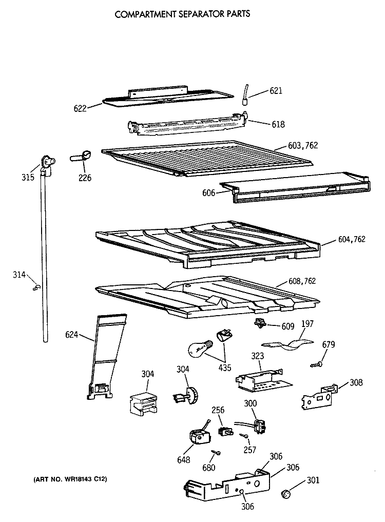 COMPARTMENT SEPARATOR PARTS Diagram and Parts List for TBX19DAXERAA  General Electric Refrigerator