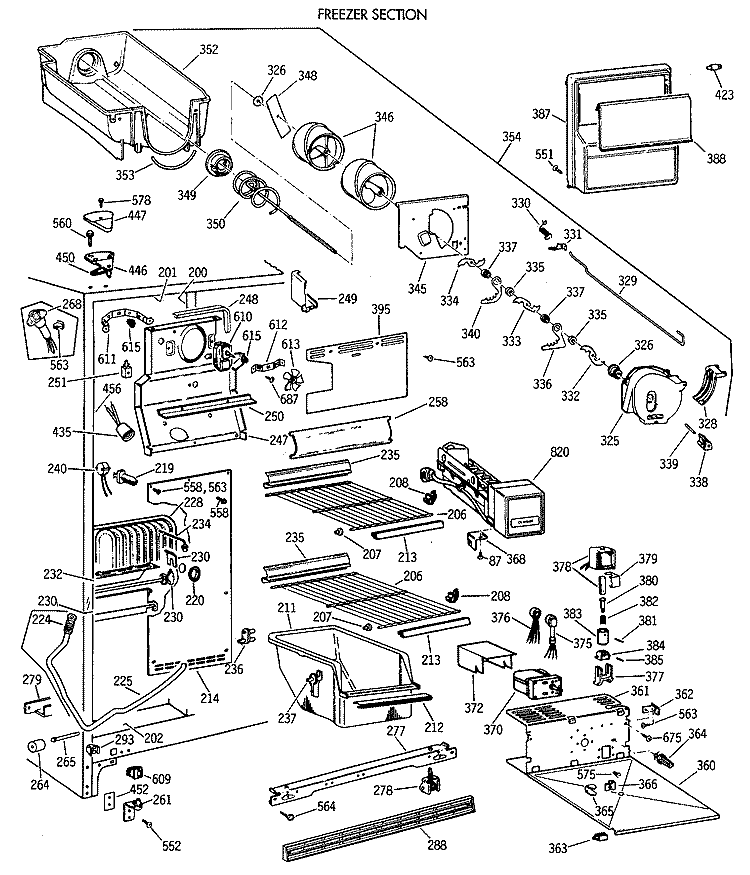 FREEZER SECTION Diagram and Parts List for TFA24RMA  General Electric Refrigerator