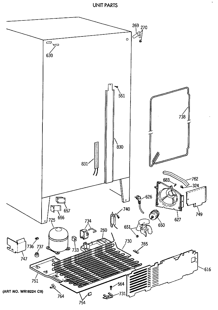 UNIT PARTS Diagram and Parts List for TFZ24PAXAWW  General Electric Refrigerator