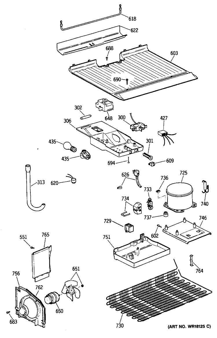 Section Diagram and Parts List for CTH14CYSKRWH  Hotpoint Refrigerator