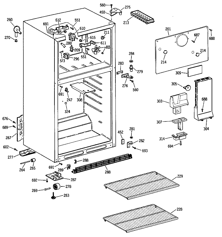 Section Diagram and Parts List for CTX14LYSJRWH  Hotpoint Refrigerator