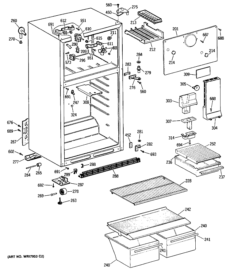 Section Diagram and Parts List for CTX16BYSJRAD  Hotpoint Refrigerator