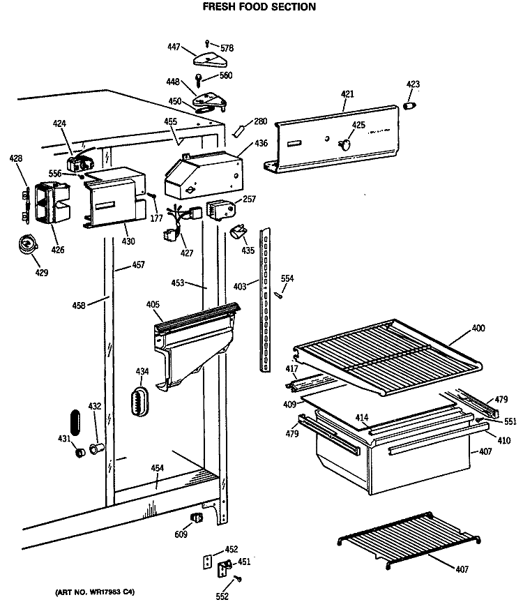 FRESH FOOD SECTION Diagram and Parts List for CSX19LASBWH  Hotpoint Refrigerator