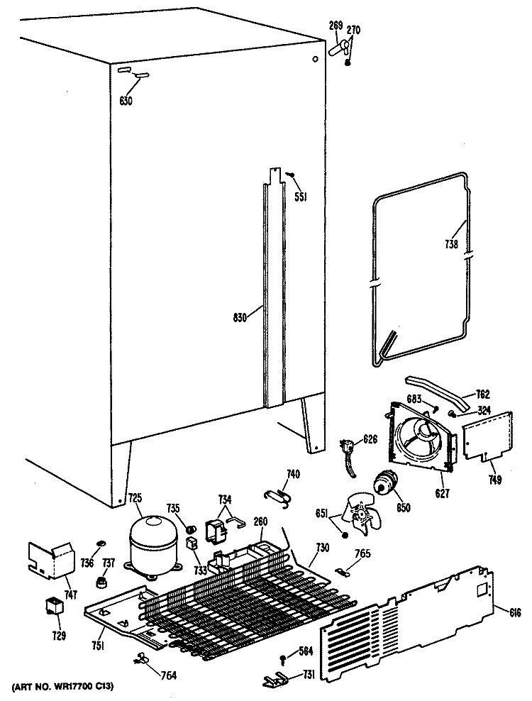 Section Diagram and Parts List for CSX19LASBWH  Hotpoint Refrigerator