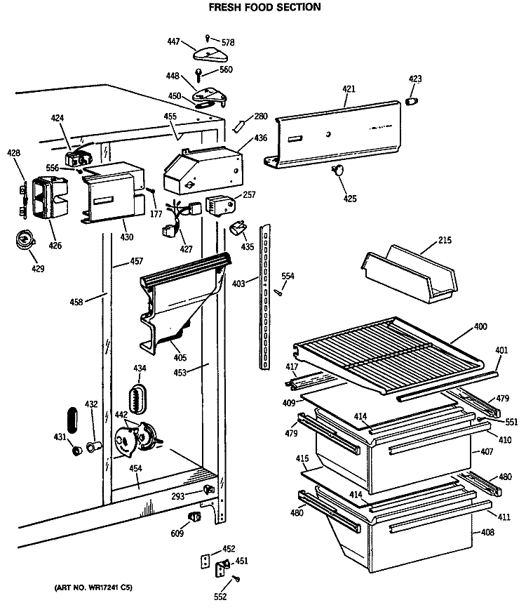 FRESH FOOD SECTION Diagram and Parts List for CSX20EASBWH  Hotpoint Refrigerator