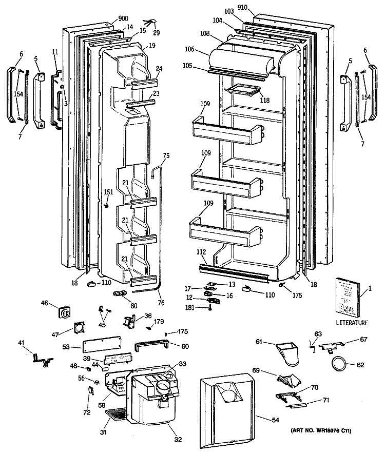 Section Diagram and Parts List for CSX20GWSBAD  Hotpoint Refrigerator