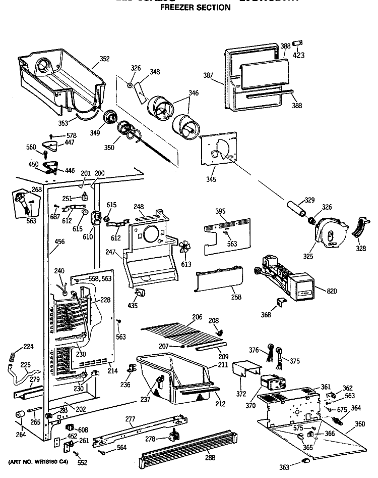 FREEZER SECTION Diagram and Parts List for CSX20GWSBAD  Hotpoint Refrigerator