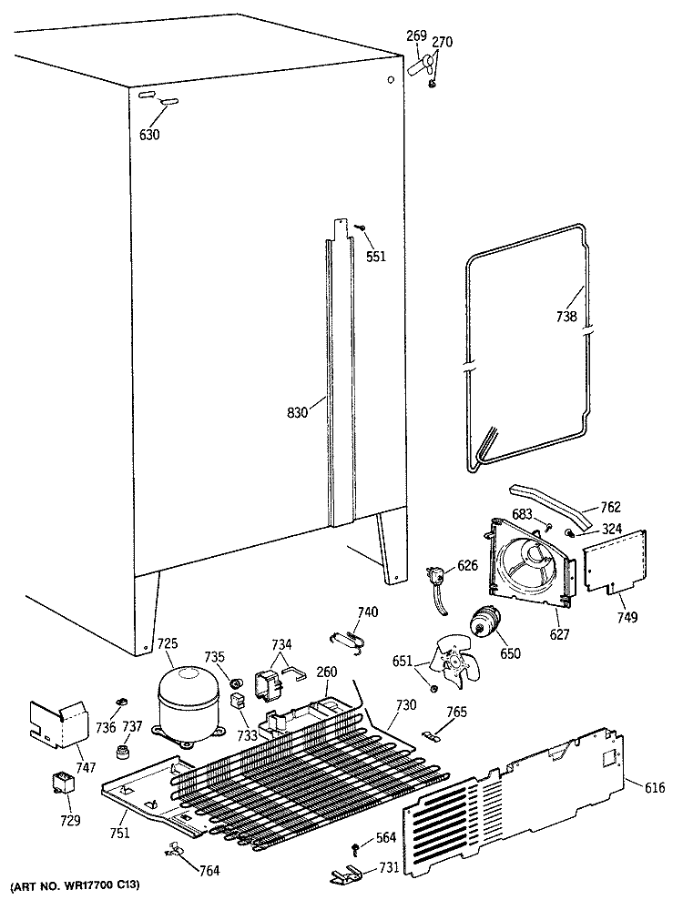 Section Diagram and Parts List for CSX20EASMWH  Hotpoint Refrigerator